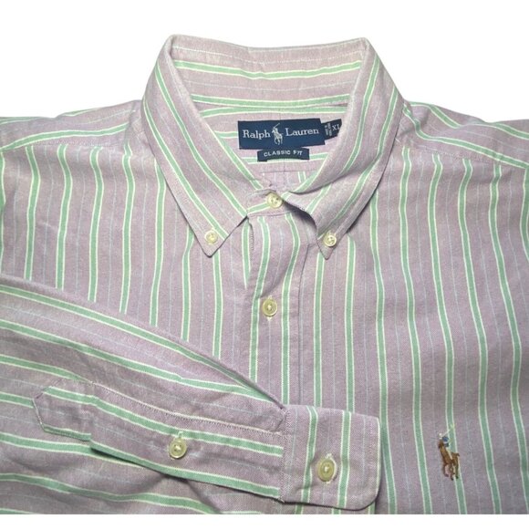 Ralph Lauren Mens XL Classic Fit Striped Button-Down Shirt Purple & Green Cotton - Picture 1 of 8